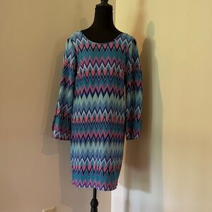 Truth Zigzag Knit Mini Dress in Blue and Pink